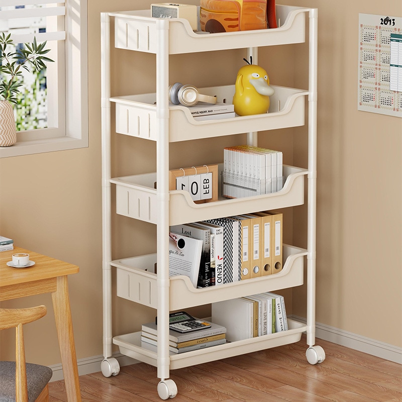 モバイルブックシェルフストレオムルマルチレイヤー小さな本棚床から輪へのトロリートロリートロリートイストレージラック