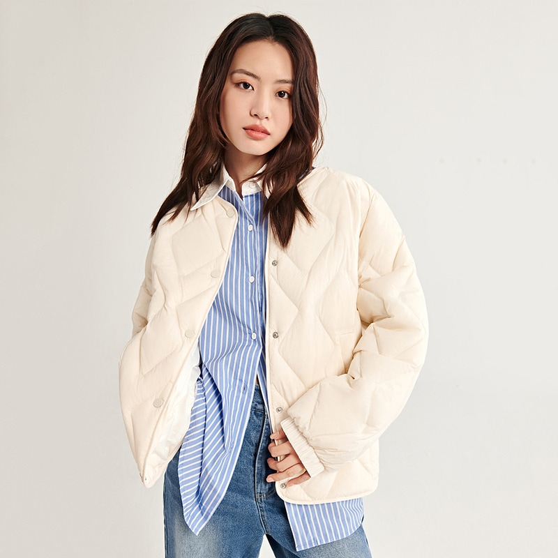 ダウンジャケットレディースVネックショート2025秋冬新作レディース万能ダイヤモンド柄インナーレイヤードジャケットトレンド