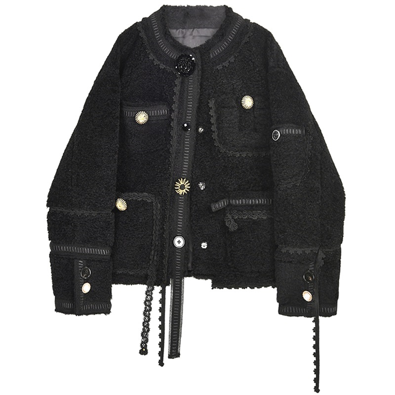 【送料無料】レディース ジャケット ノーカラー ボア ボタン リボンテープ 大人可愛い 5,395円