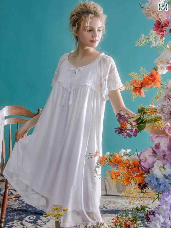 ネグリジェ レディース 宮廷風 半袖 レース シフォン ワンピース ドレス シンプル 透け感 上品 ルーム ナイト ホームウェア 5,231円