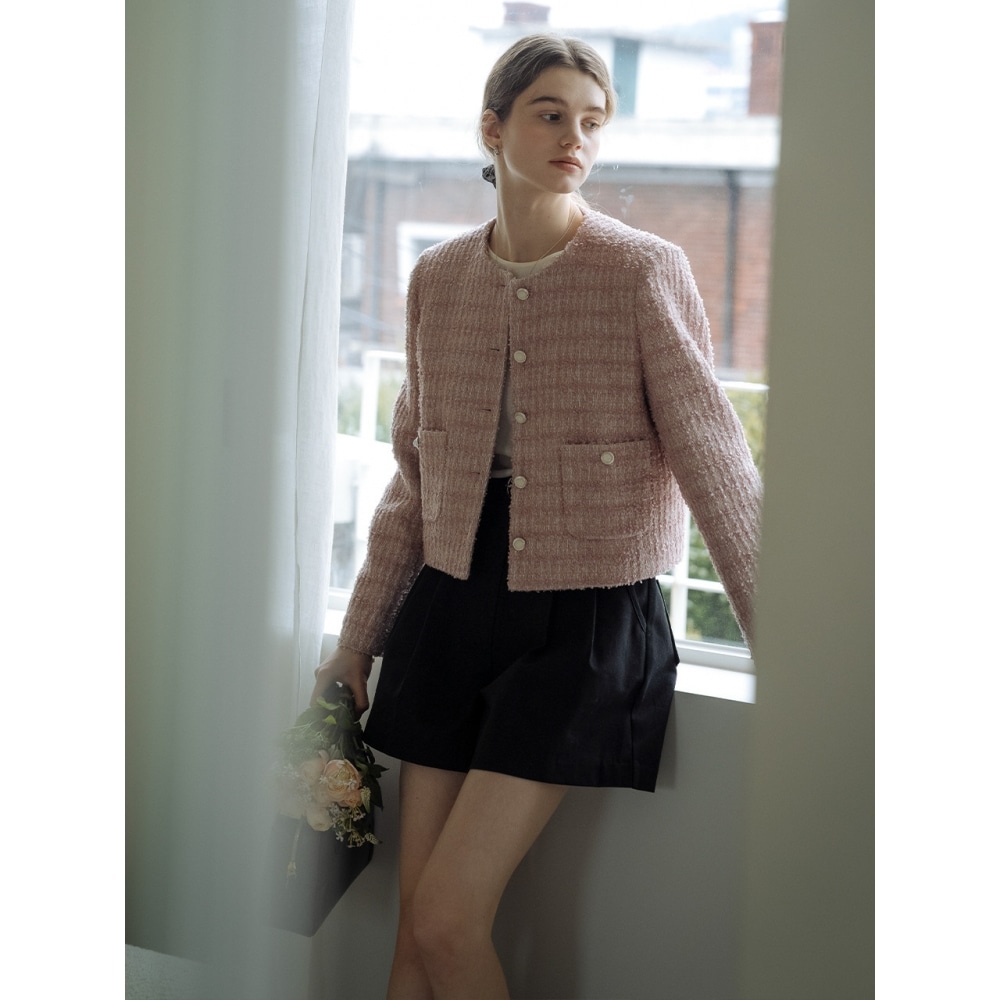 TILLIDIE シングルブレストナナツイードジャケットピンク