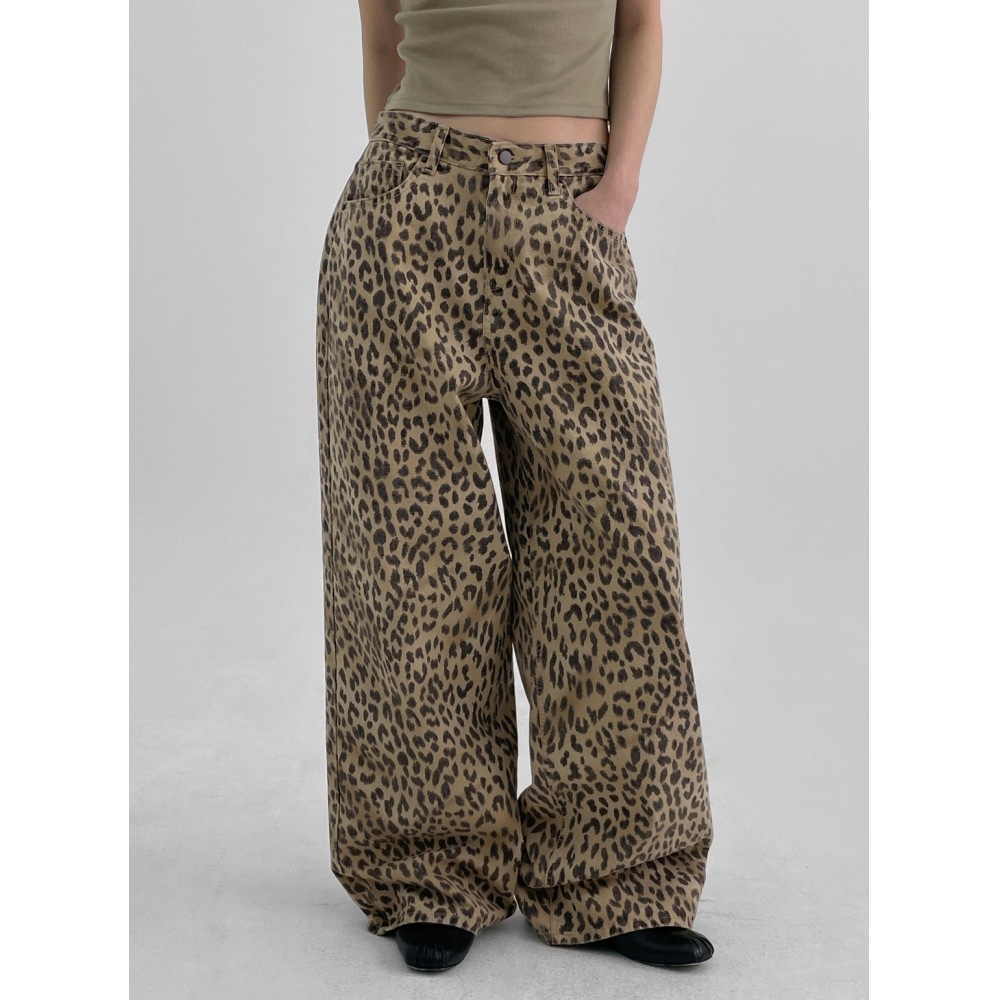 ブラックアップローピングレオパードワイドコットンパンツ 7,397円