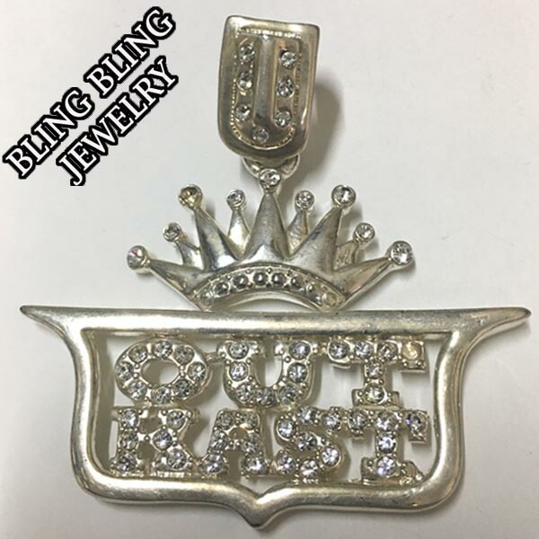 セール HIPHOPジュエリー メンズ ネックレス トップ　OUT KAST 2 ジルコニア シルバー 925 プレーティング ストリート スタイル ヒップホップ アクセサリー ブリンブリン ジュ