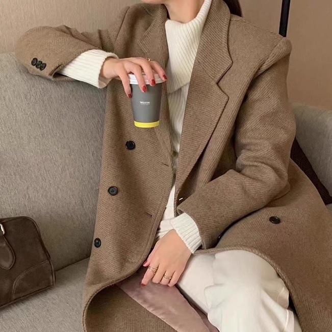 アウター コート ロングコート 長袖 襟付き ポケット ロング丈 前開き ダブルボタン かわいい 大人可愛い きれいめ シンプル 上品 おしゃれ かっこいい カジュアル レトロ ラフ ルーズ こなれ感