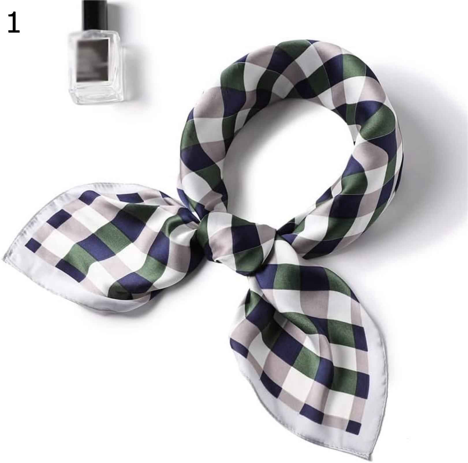 【20%OFFクーポン～】サテン レディース スクエア スカーフバッグ アクセサリー ハンカチ レディース ラップ チェック柄 ヘッド スカーフ ショール スカーフ (Color : Green