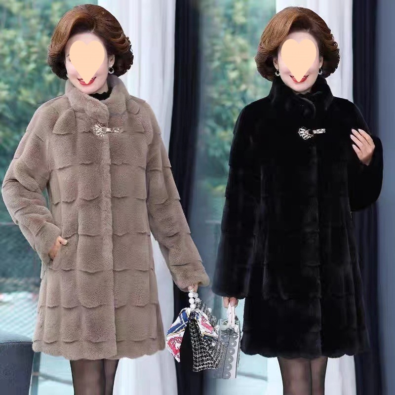 新しいデンマークミンクコートフェイクレザージャケットレディース厚いミンクベルベットハイエンドマザー冬服ミドルレングススタイル