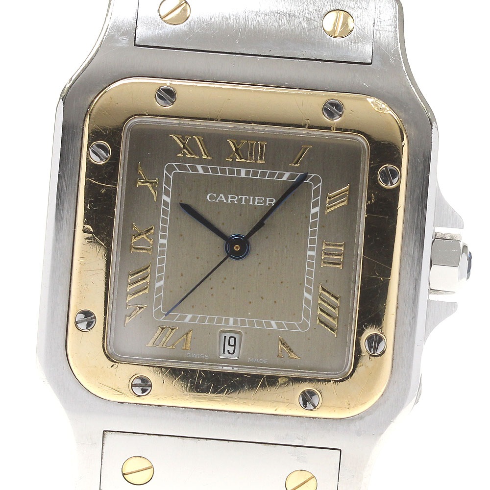 ベルト訳あり カルティエ CARTIER W20030C4 サントスガルべ LM YGコンビ デイト クォーツ メンズ _800111【中古】