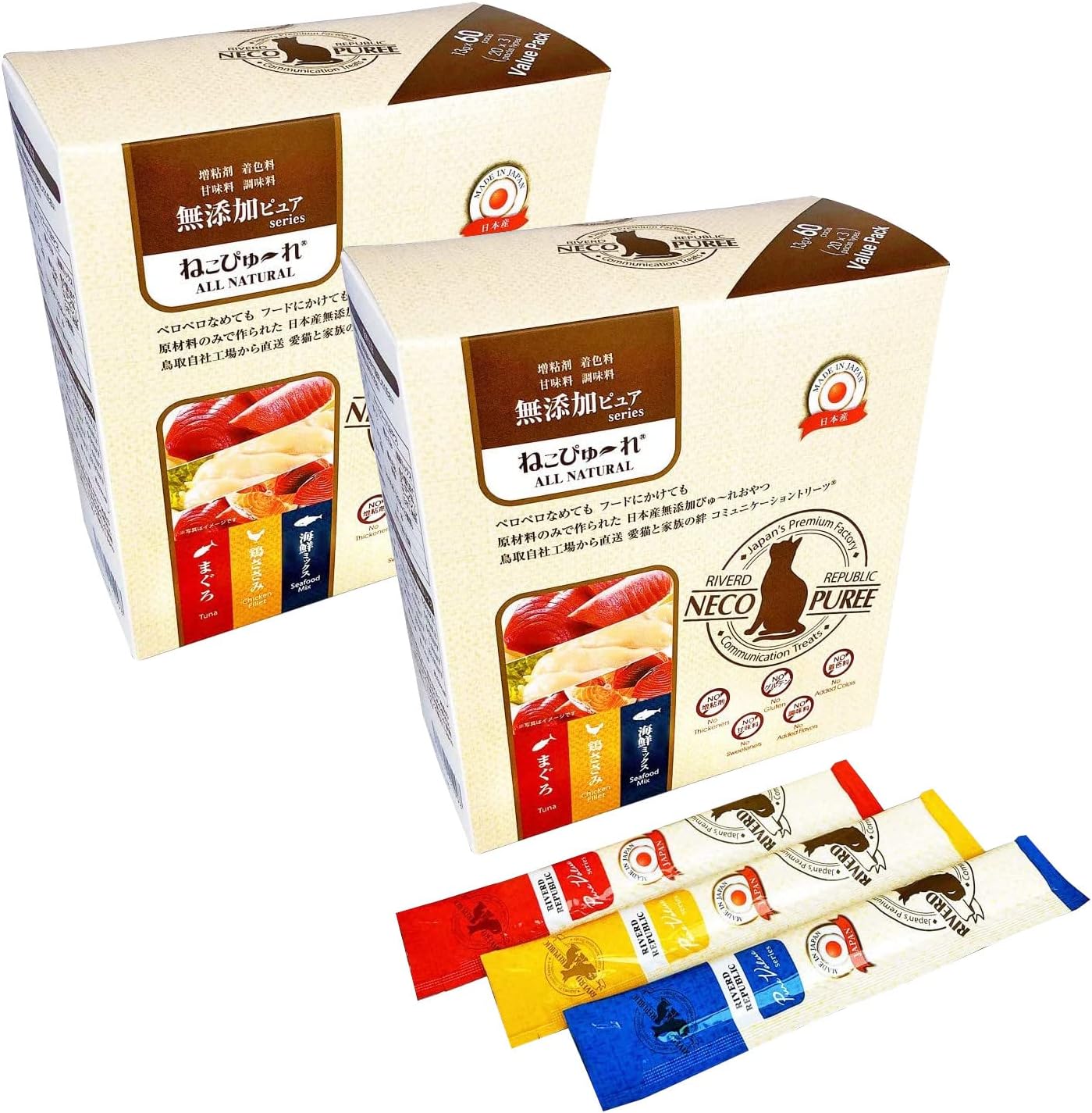 無添加ピュア 日本産 猫用おやつ ねこぴゅーれ PureValue5 バラエティボックス 120本入 (20本×3種×2箱)