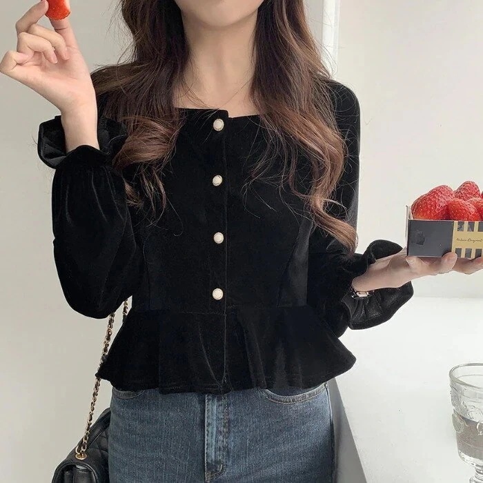 50個トップス UV カット タートルネック レイヤード ベルベット 角襟 ショート丈 長袖 シアーシャツ ラブリー レトロ 新デザイン 優しい風 今っぽ