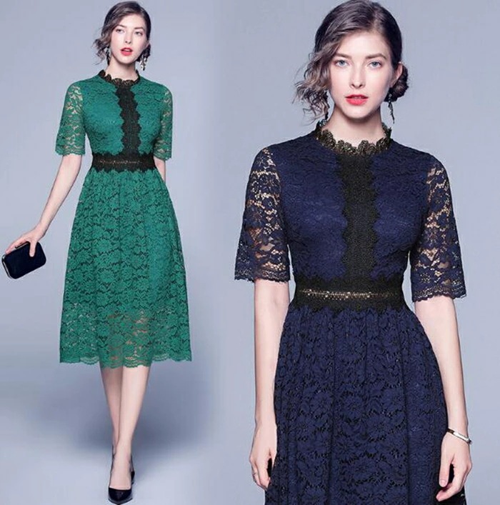 パーティードレス ミモレ丈 総レース 袖あり　結婚式 ワンピース パーティードレス ロング ミモレ グリーン ブルー 大きいサイズ　入園式 二次会 謝恩会 同窓会 服装 発表会 大人 フォーマル 20
