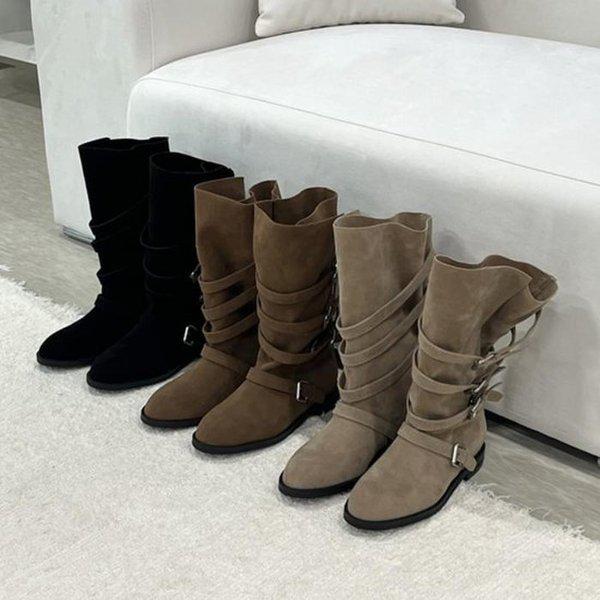 女性トリプルベルテッドフォールディングブーツ ミドルブーツ