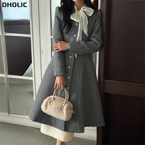 キルティングカラーゴールドボタンAラインコート・1946130