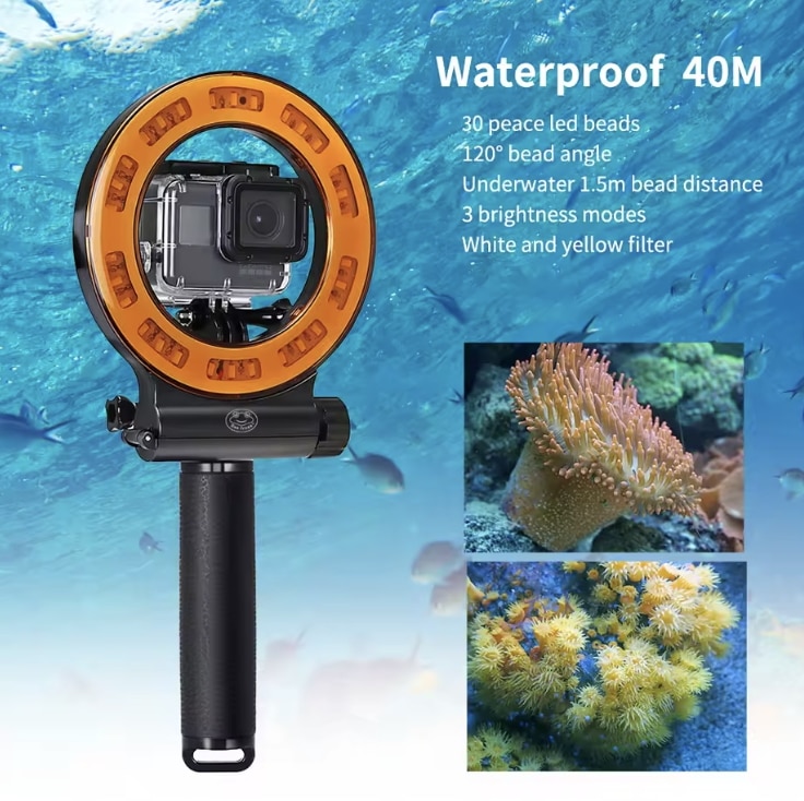 Hangrogs-LEDダイビングランプ,防水1000ルーメン,水中,ライトリング,GoProヒーロー用照明,カメラアクセサリー