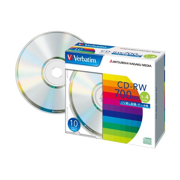 （まとめ） バーベイタム データ用CD-RW700MB 4倍速 ブランドシルバー 5mmスリムケース SW80QU10V1 1パック（10枚） 10セット