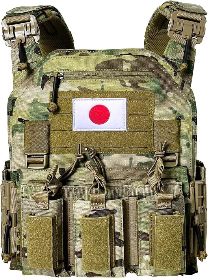 タクティカルベスト 軽量シートキャリア MOLLE サバイバルベスト 軽量バーバリアンアーマー サイズ調整可能 レーザーカット 1000Dナイロン素材( マルチカム)