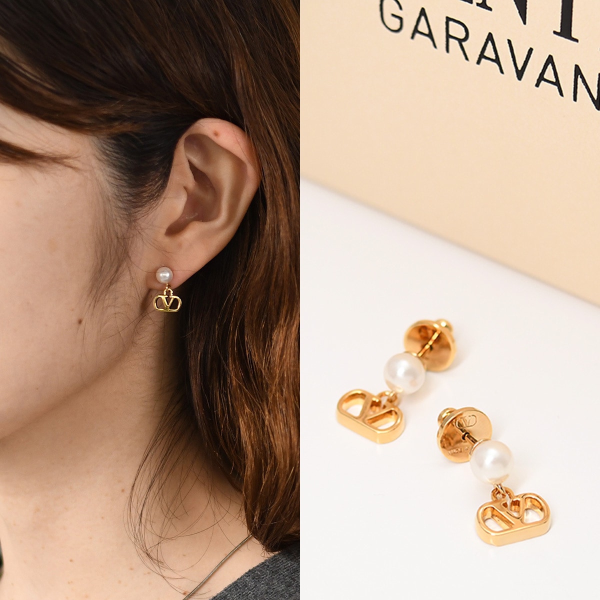 バレンチノ ピアス アクセサリー Vロゴ シグネチャー メタル x パール J0X81 DHC レディース ゴールド オケージョン 両耳用