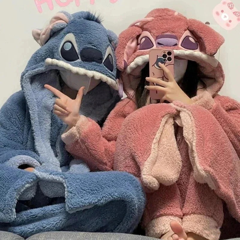 大人気！ 着ぐるみ パジャマ もこもこ ルームウェア スティッチ ディズニー 厚い モコモコ ガウン パジャマ ワンピースパジャマ レディース 春かわいい 着ぐるみ ペアルック カップル キッズ メ