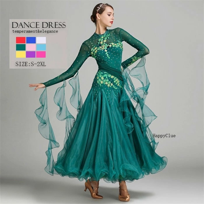 ダンス専門服 ダンス衣装 大きい裾 競技着 練習着 モダンダンス タンゴドレス 社交ダンス衣装 ドレス 豪華な ワンピース ドレス おしゃれ イベント衣装 ステージ衣装 舞台 演出 ラテンダンス ダン