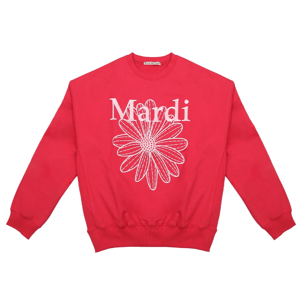 SWEATSHIRT FLOWERMARDI NEEDLEWORK RED PINK 長袖 レディース 韓国 ファッション アパレル 刺繍ロゴ