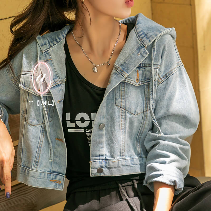 フード付きデニムジャケット　着痩せ　オーバーサイズ L/LL/3L/4L/5L/XL/XX/LL-5L 大きいサイズ レディース アーミー　ミリタリージャケット　ワッペンジップアウター 大きいサイズ