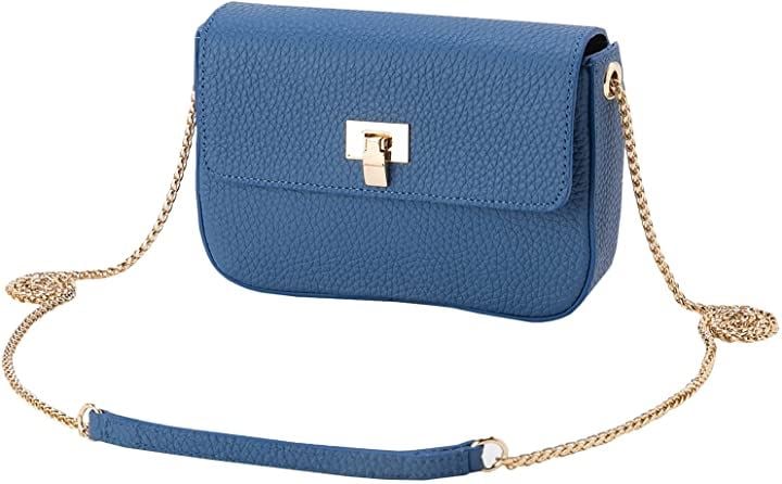 母の日 ミニショルダーバッグ 本革 スクエアバッグ 斜めがけ 肩掛け ポシェット チェーンショルダー K06 Cブルー( コバルトブルー)