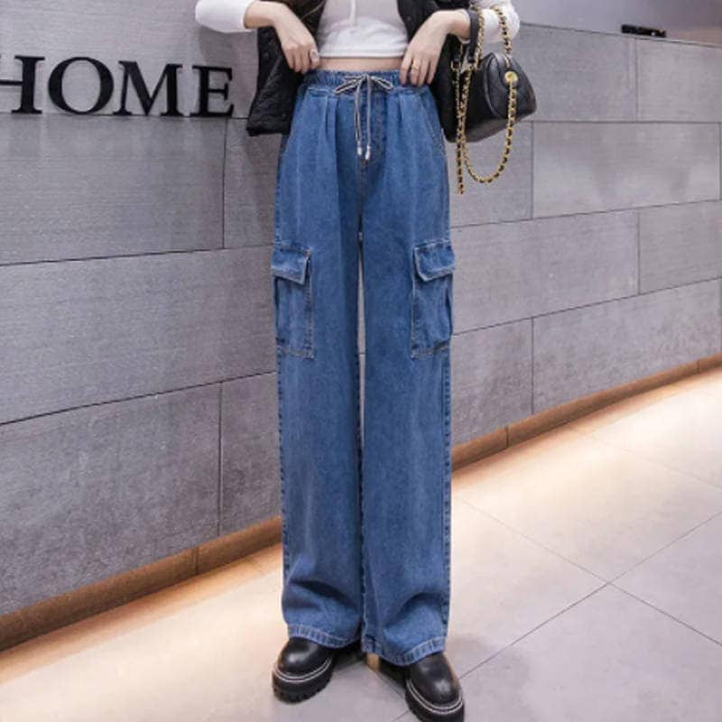 無地 レディース ワイドパンツ ウエストゴム カジュアル 大きサイズ ボトムス ストレートパンツ ポケット付き 【NEWカラー追加】デニムパンツ デニム ロングパンツ パンツ 秋冬 ゆったり シンプル
