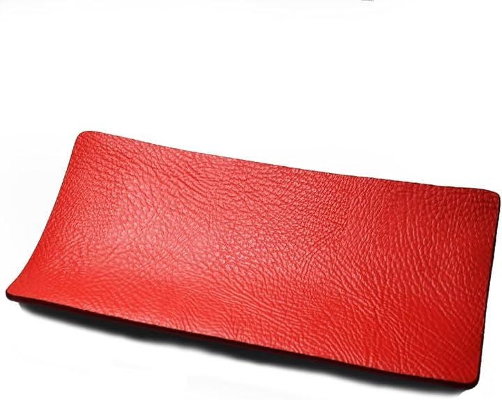 atelierCODEL レザートレイ 小物入れ 1枚の革から職人が形作る芸術的な曲線 本革 アクセサリートレイ キャッシュトレイ 大きめ(レッド, 長方形)
