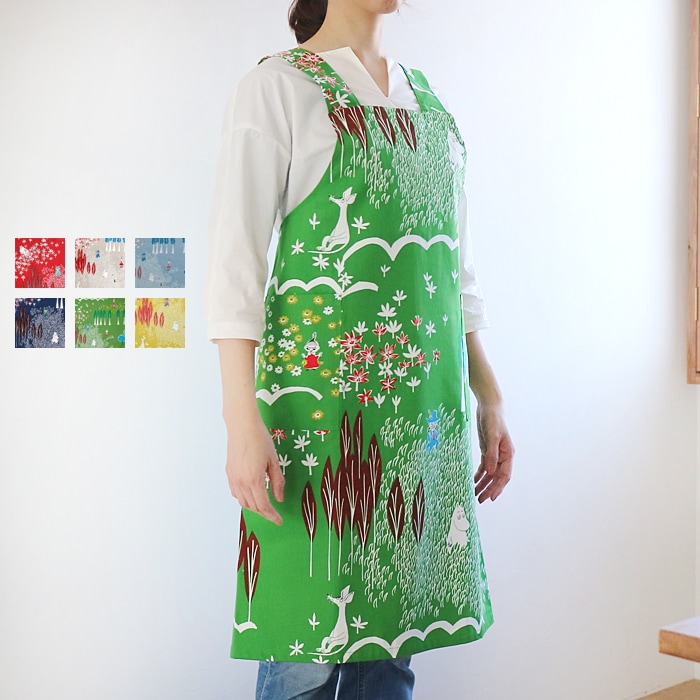 ムーミン オーバー エプロン レディース キッチン おしゃれ お洒落 ロング丈 ワンピース かわいい 北欧 ナチュラル 大人 綿 天然素材 大人 ポケット 割烹着 シンプル グッズ ミイ プレゼント