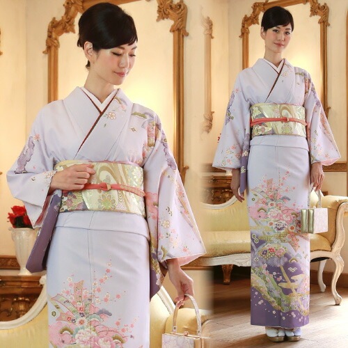 レンタル 訪問着 レンタル 19点フルコーディネートレンタルセット モダン 粋 薄紫地に雲取りと扇と花結婚式 入学式 七五三 ママ 30代 40代 50代 60代