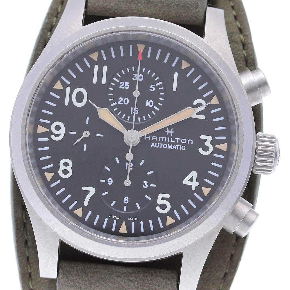 ハミルトン HAMILTON H717060 カーキ フィールド クロノグラフ デイト 自動巻き メンズ 極美品 _841378【中古】