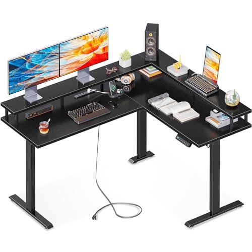 電動昇降式L字デスク 幅150*120 メモリー機能・静音・コンセント付き