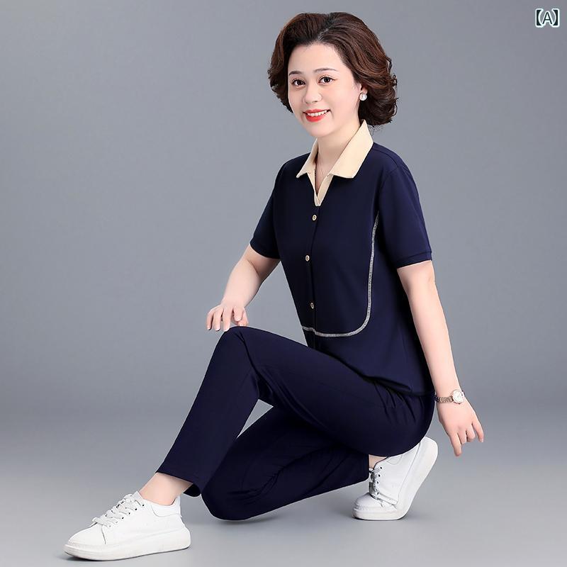 セットアップ レディース 上品 おしゃれ マダム 婦人服 ファッション 夏 半袖 Tシャツ 2枚 セット 洋風 スポーツウェア トップス 7,075円