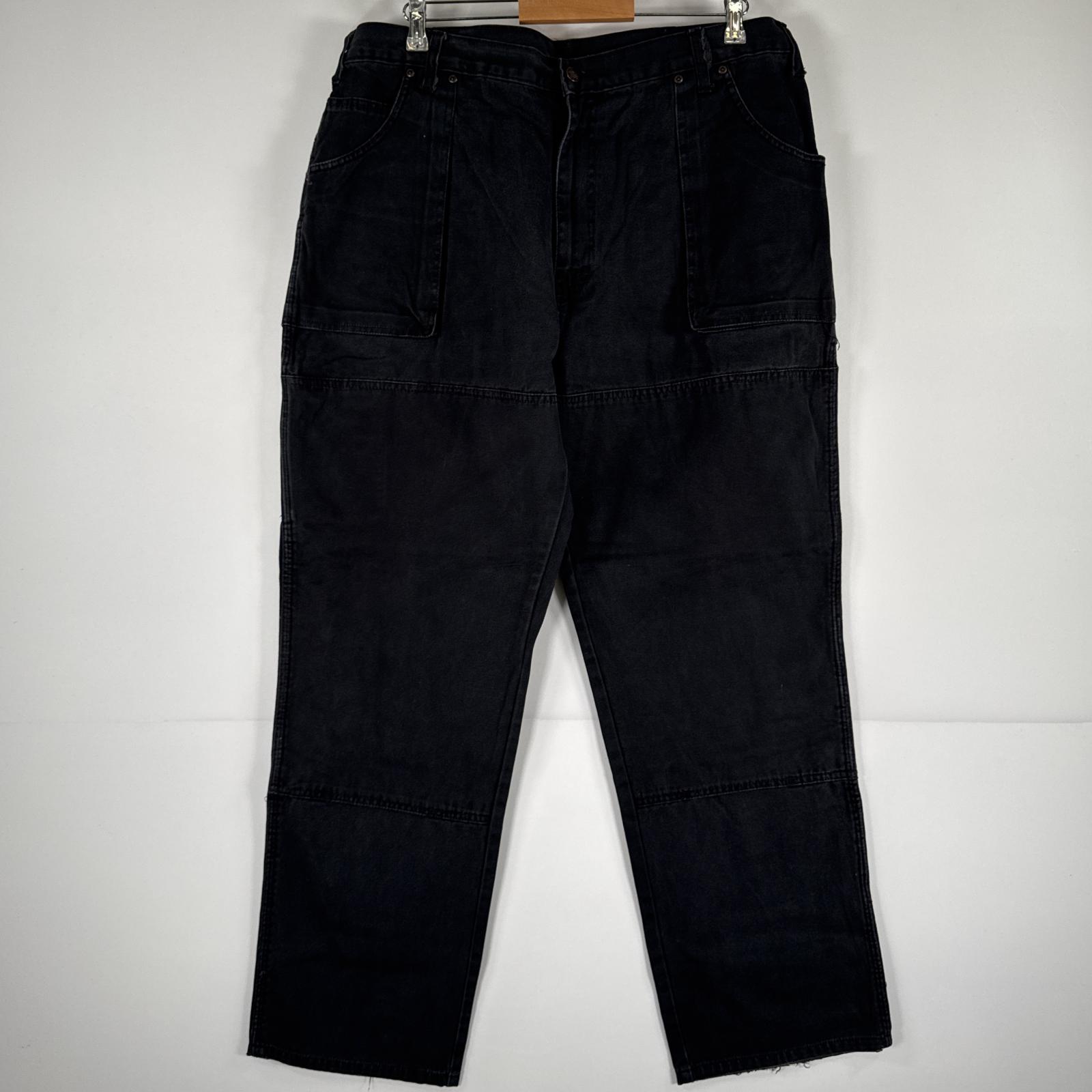 古着 ワークパンツ ダック ペインターパンツ 作業着 ワンポイント ロゴ ストレート 大きいサイズ ダブルニー w40 L32 ブラック メンズ