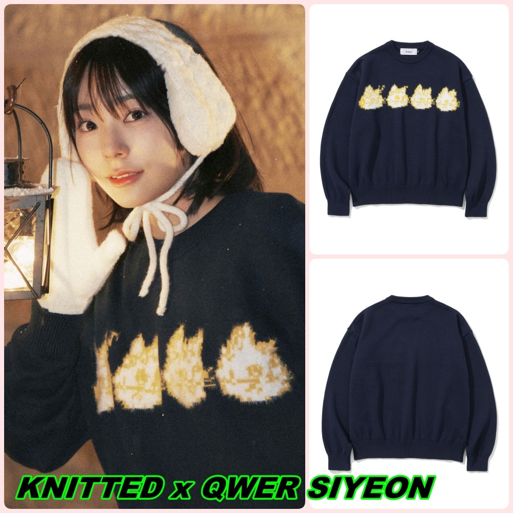 【KNITTED x QWER SIYEON】Cars Band Round Knit Navy