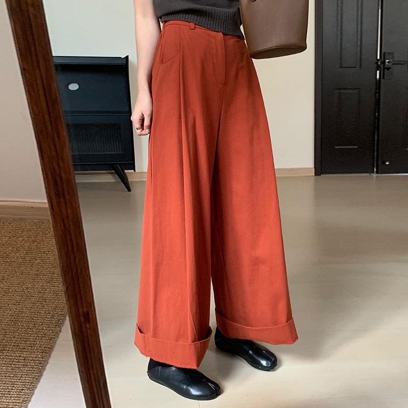 おしゃれなハイウエストスリム韓国9点ワイドレッグパンツ2024秋レディース万能ストレートパンツ