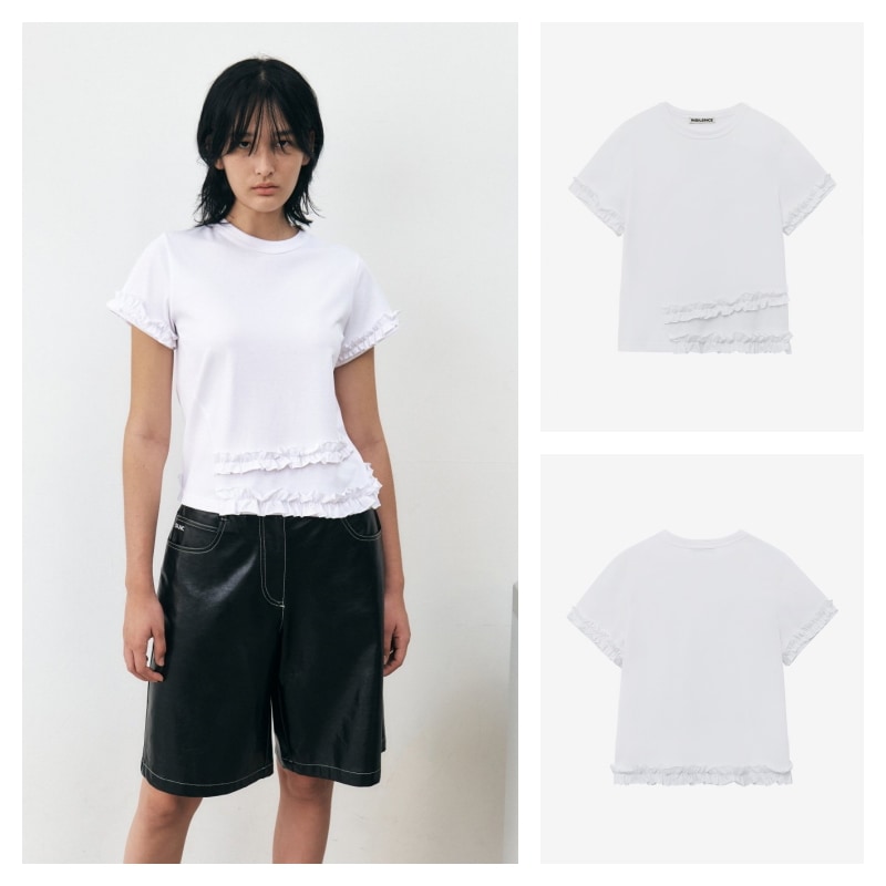 【INSILENCE】 FRILL UNBALANCED TOP : WHITE