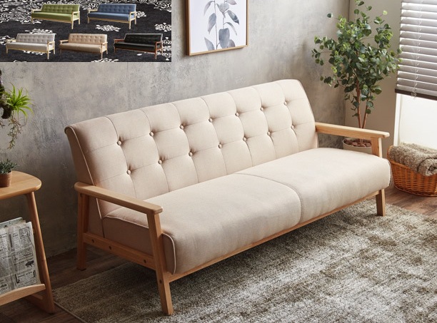 ソファ 3人掛け ソファー おしゃれ 北欧 天然木 ダイニング 木製 ワンルーム 一人暮らし 黒 ブラック ヴィンテージ 青 グリーン