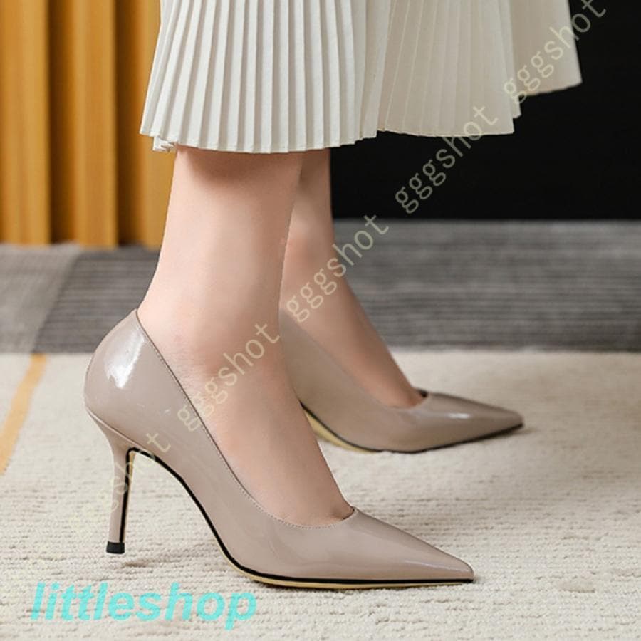 スタイルアップヒールパンプス パンプス ポインテッドトゥ 8cmハイヒール エナメル ピンヒール レディース high heels 美脚 柔らかい 黒パンプス ヒール orange