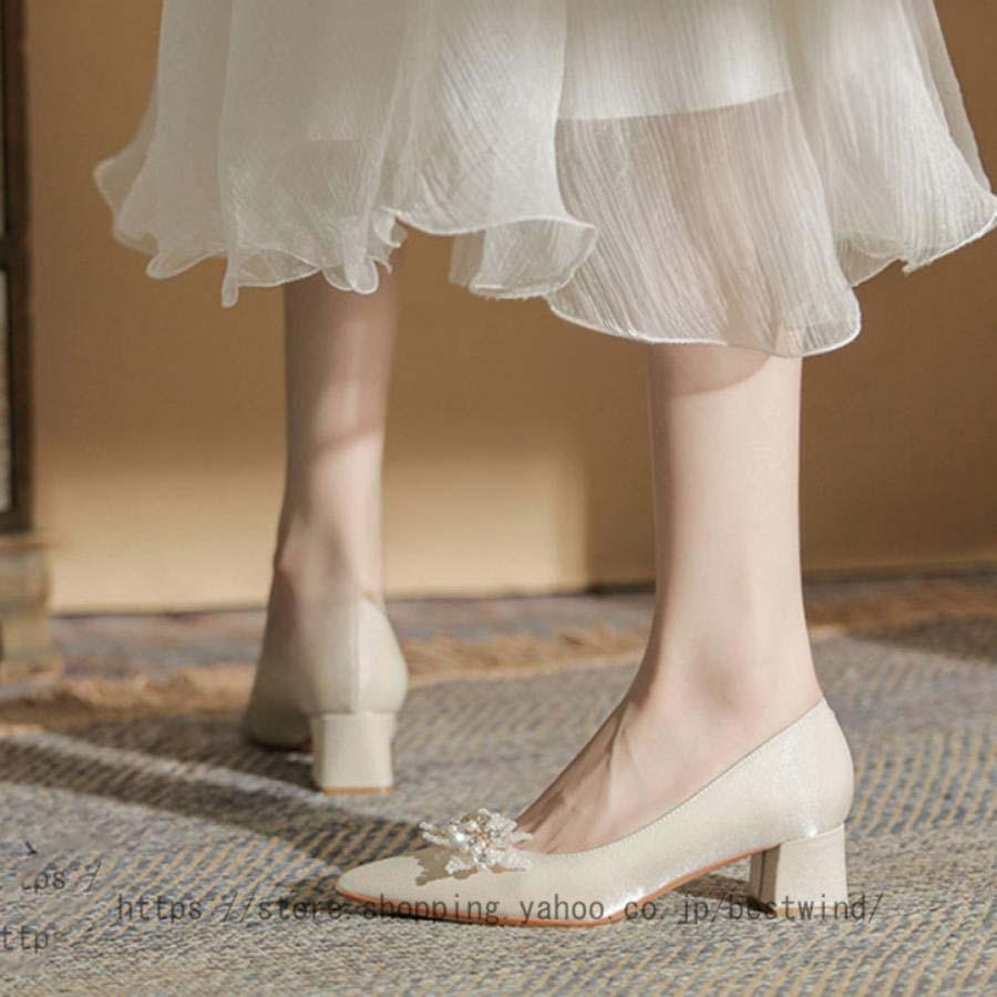 2025新品 数量限定 パンプス 痛くない ハイヒール 5CM 歩きやすい 走れる 柔らかい 結婚式 成人式 太ヒール 疲れない ポインテッドトゥ スエード ビジュー サテン 卒業式 入学式 短納期