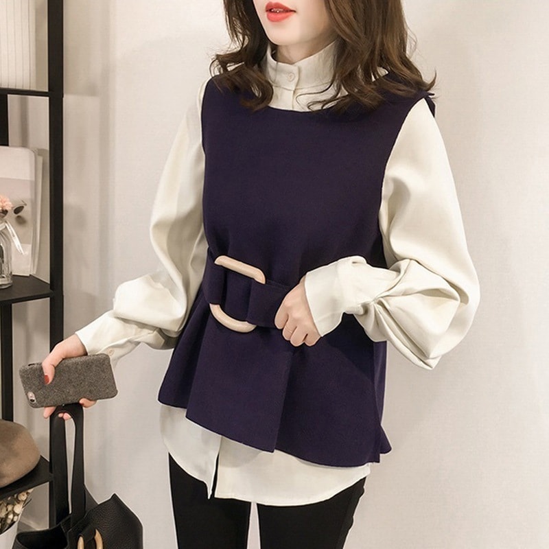 新规入荷続々 2024春夏 新作 おしゃれ 日韓 ノースリーブ ベスト+ランタン袖 ゆったり シャツ 二点セット 着痩せ 気質 セット 今っぽシアーシャツ2384