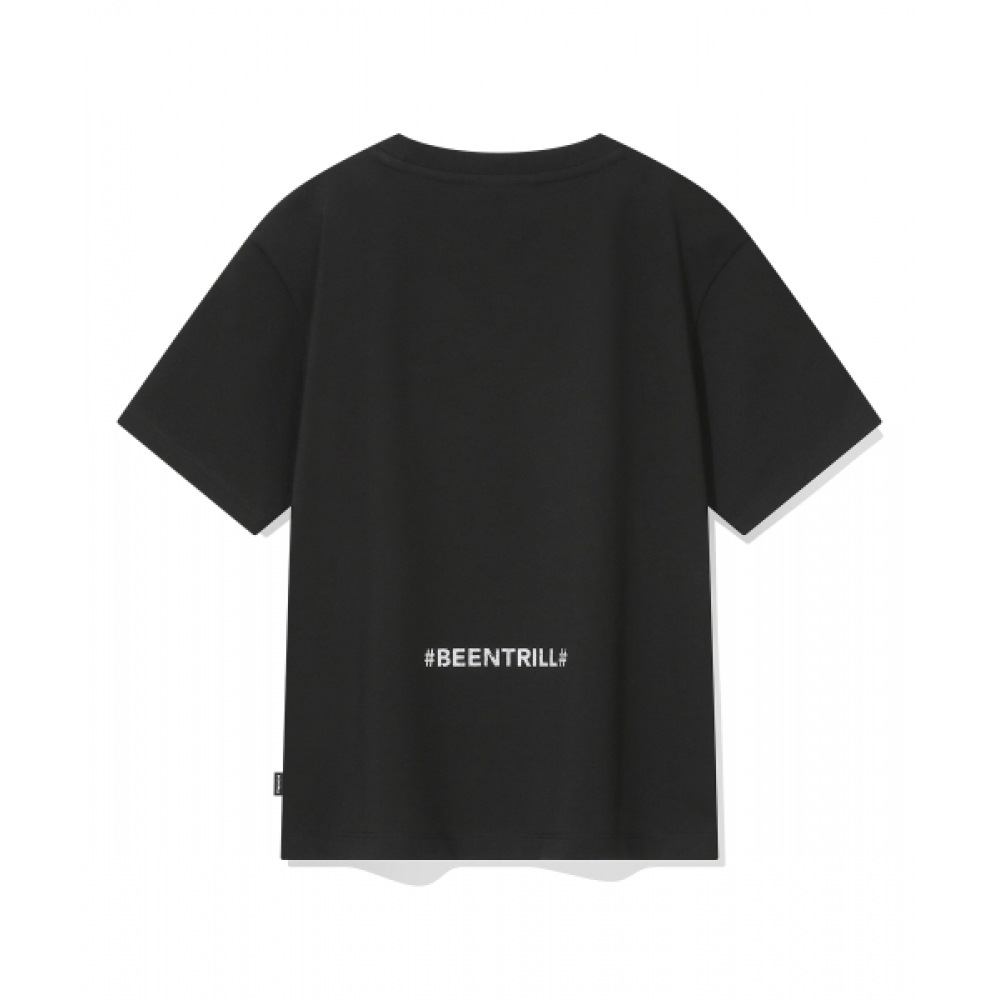 BEENTRILL 女性用スタンダードハッシュタグスリムフィット半袖Tシャツ (ブラック)