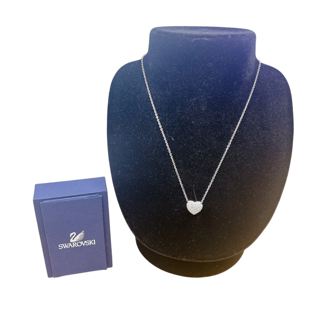 ラインストーン ハート型リバーシブル ネックレス シルバー