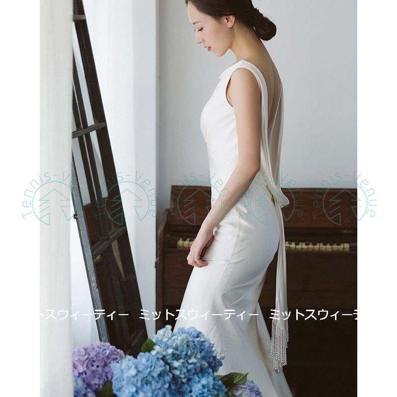 ウエディングドレス 二次会 花嫁 前撮り バックレス ウェディングドレス ロングドレス 結婚式 サテ