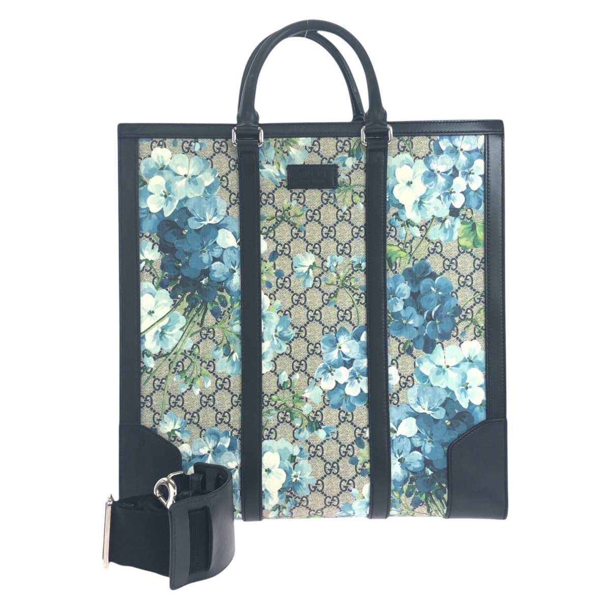 美品 GGブルームス ネイビー シルバー金具 GGスプリームキャンバス/レザー 406387 トートバッグ ショルダーバッグ 2WAY レディース 503962