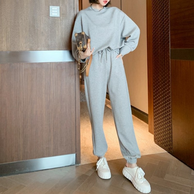 スウェット+ レースカジュアルパンツスーツ【su0025】