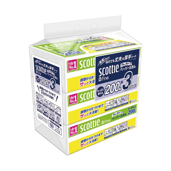 日本製紙クレシアスコッティ ファイン ペーパーふきん サッとサッと 400枚（200組）／個 1セット（30個：3個x10パック） 8,010円
