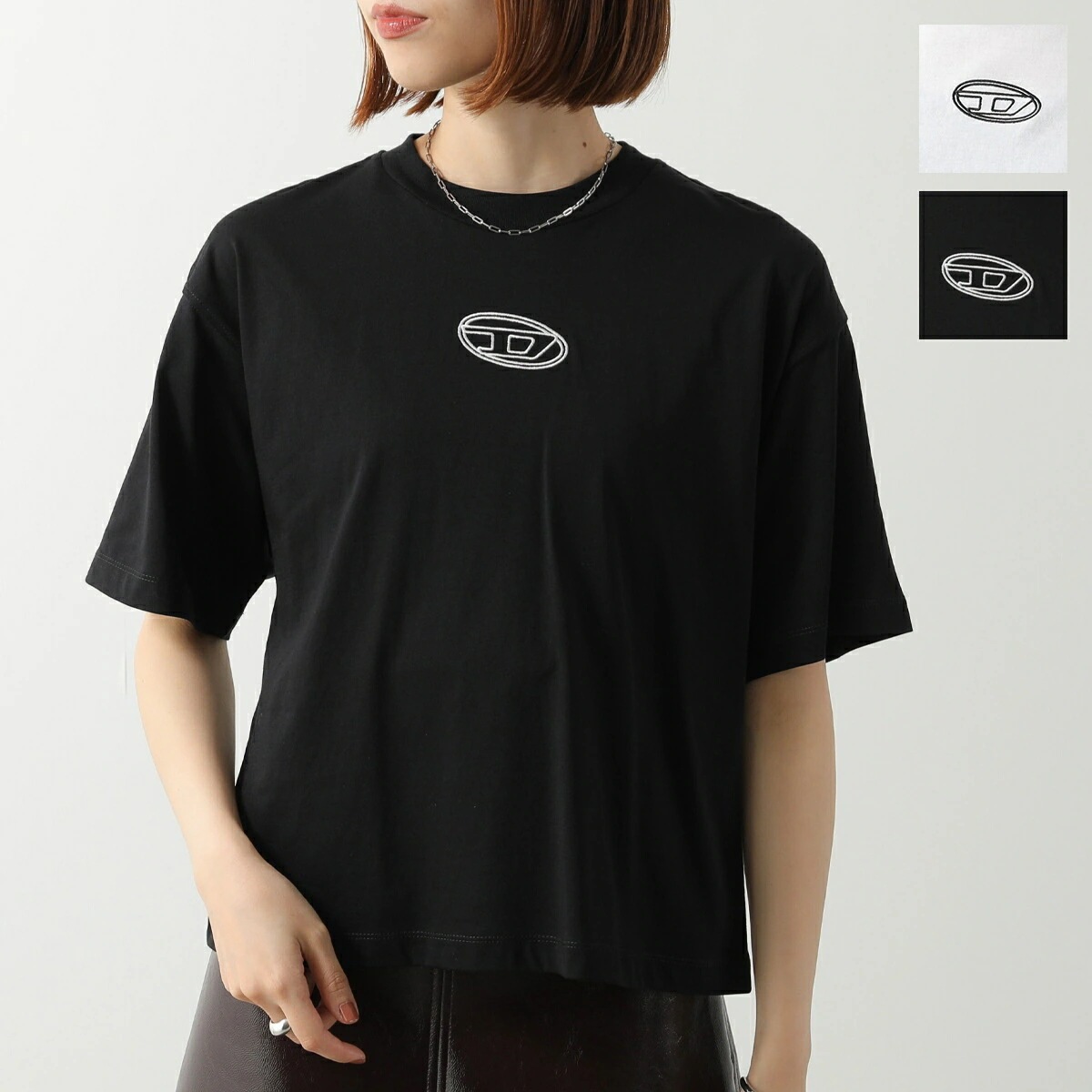 DIESEL ディーゼル 半袖 シャツ TIXAN J02428 00YI9 レディース ガールズ クルーネック コットン 刺繍ロゴ カットソー オーバルD カラー2色