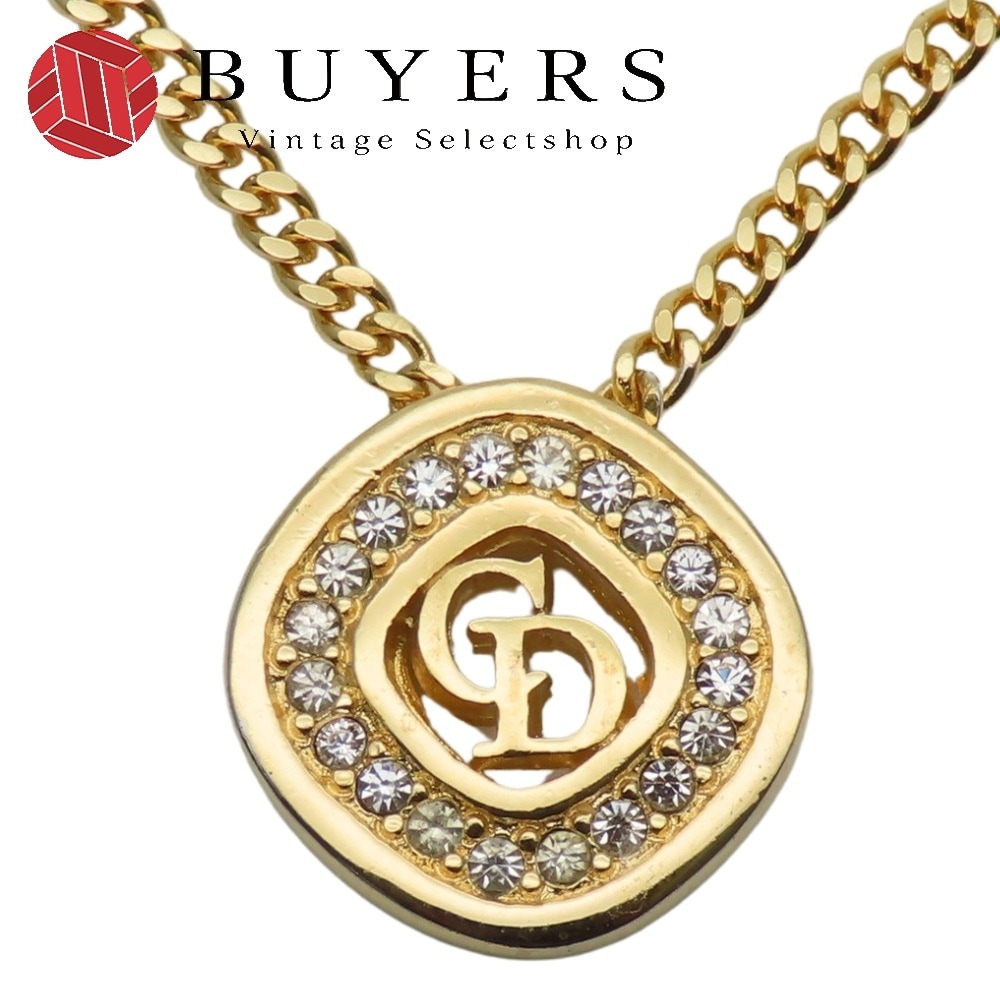 中古 ネックレス CDロゴ メタル ラインストーン ゴールド メッキ GP アクセサリー レディース 女性