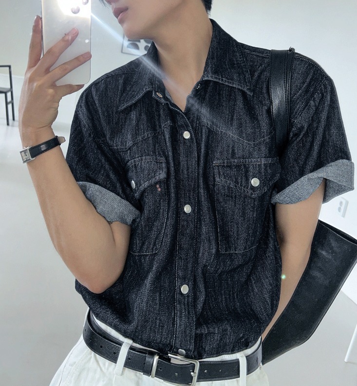 [COSYHARU公式]Western summer denim short-sleeved shirt