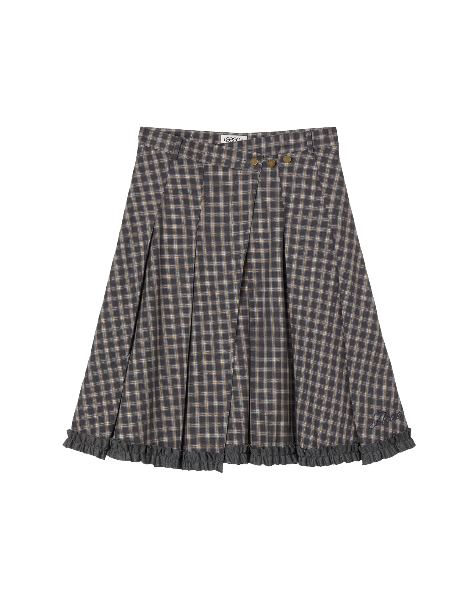 【aeae】 CHECK WRAP PLEATS SKIRT : GREY